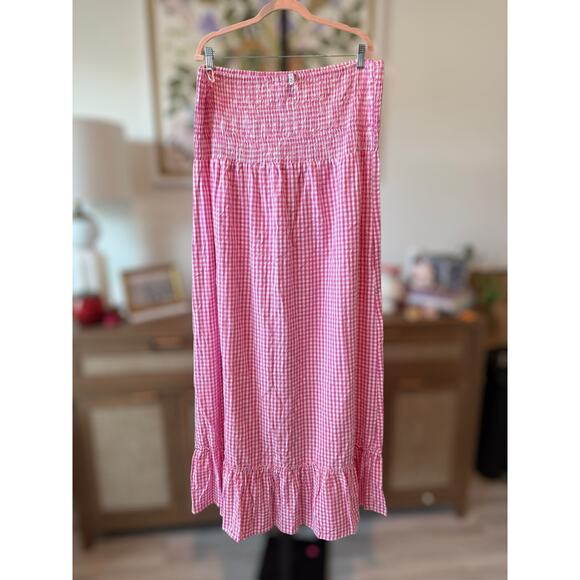 New Raviya Pink Gingham Strapless Midi Dress with Pockets Size 2X - Picture 6 of 7